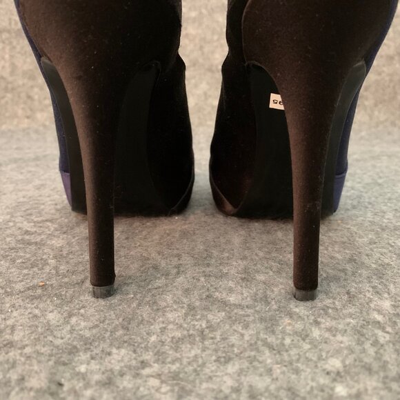 Bruno Frisoni Paris Women’s Blue and Black Satin Heel Leather Sole Pump Shoes - Picture 10 of 11